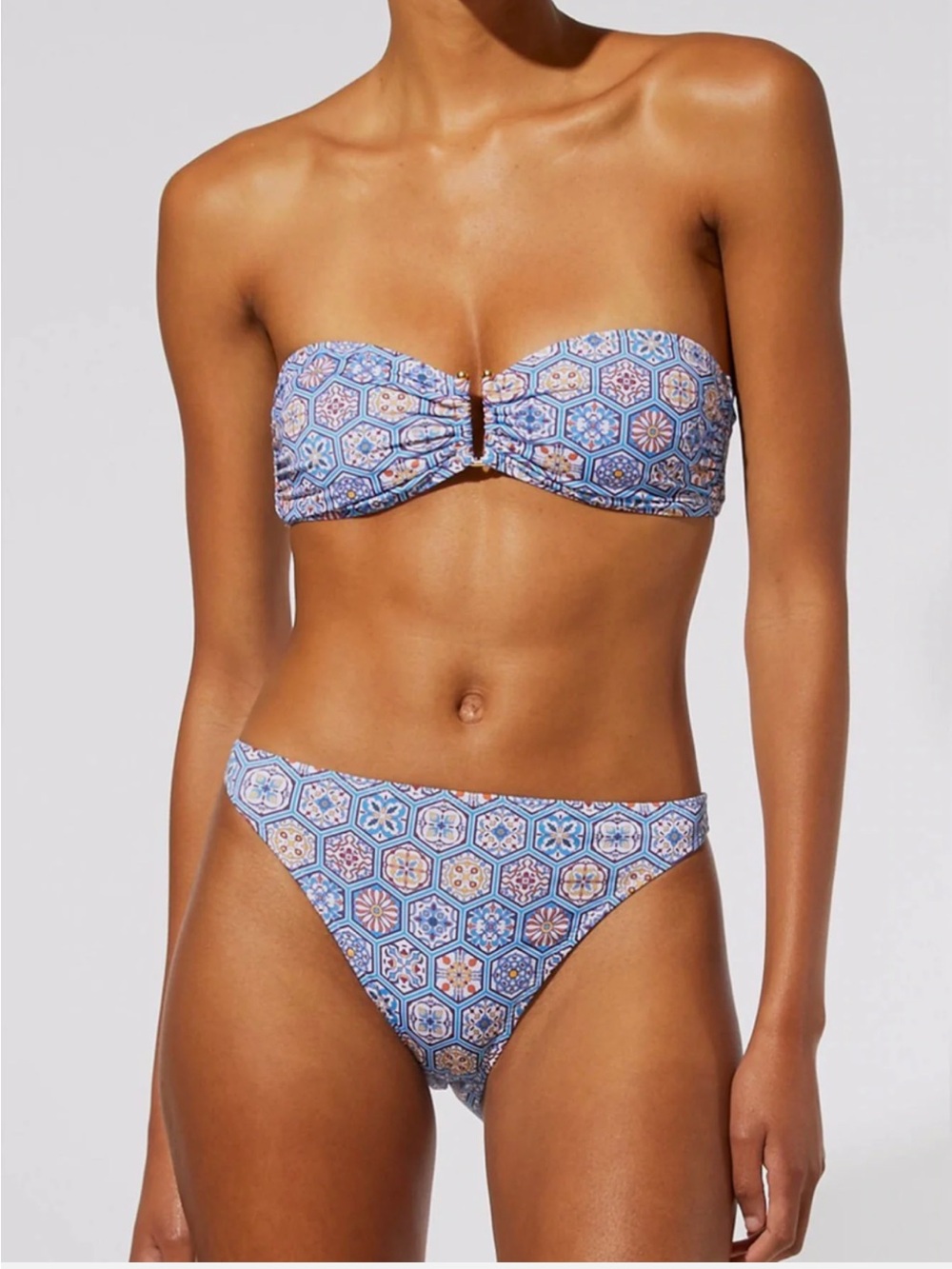 Solid & Striped Blue Geometric Bandeau Bikini Set